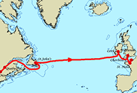 Mapa rejsu przez Atlantyk