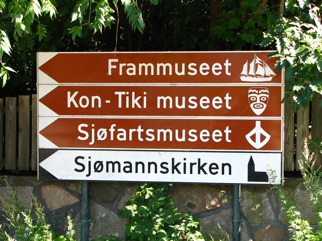 Drogowskazy do muzeów na Półwyspie Bygdøy